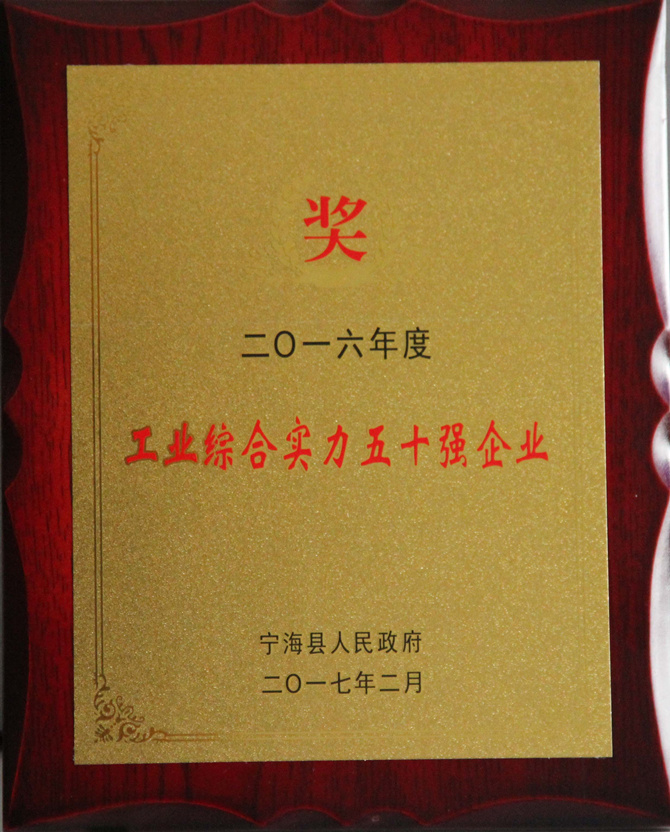 華寶公司榮獲&ldquo;2016年度寧?？h工業(yè)綜合實力五十強&rdquo;